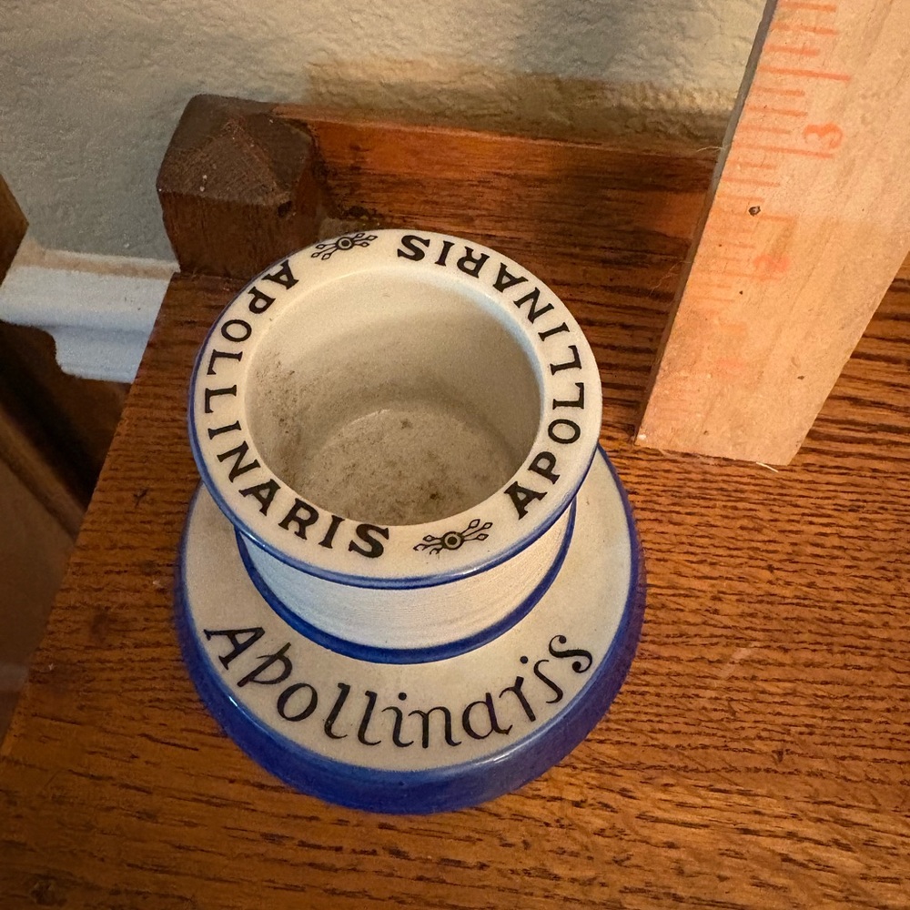Vintage French Advertising Apollinaris Blue and White Match Holder Striker - Picture 3 of 4